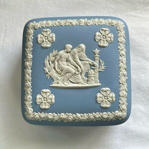 Wedgwood Blue Jasperware Square trinket box small. Vintage item.